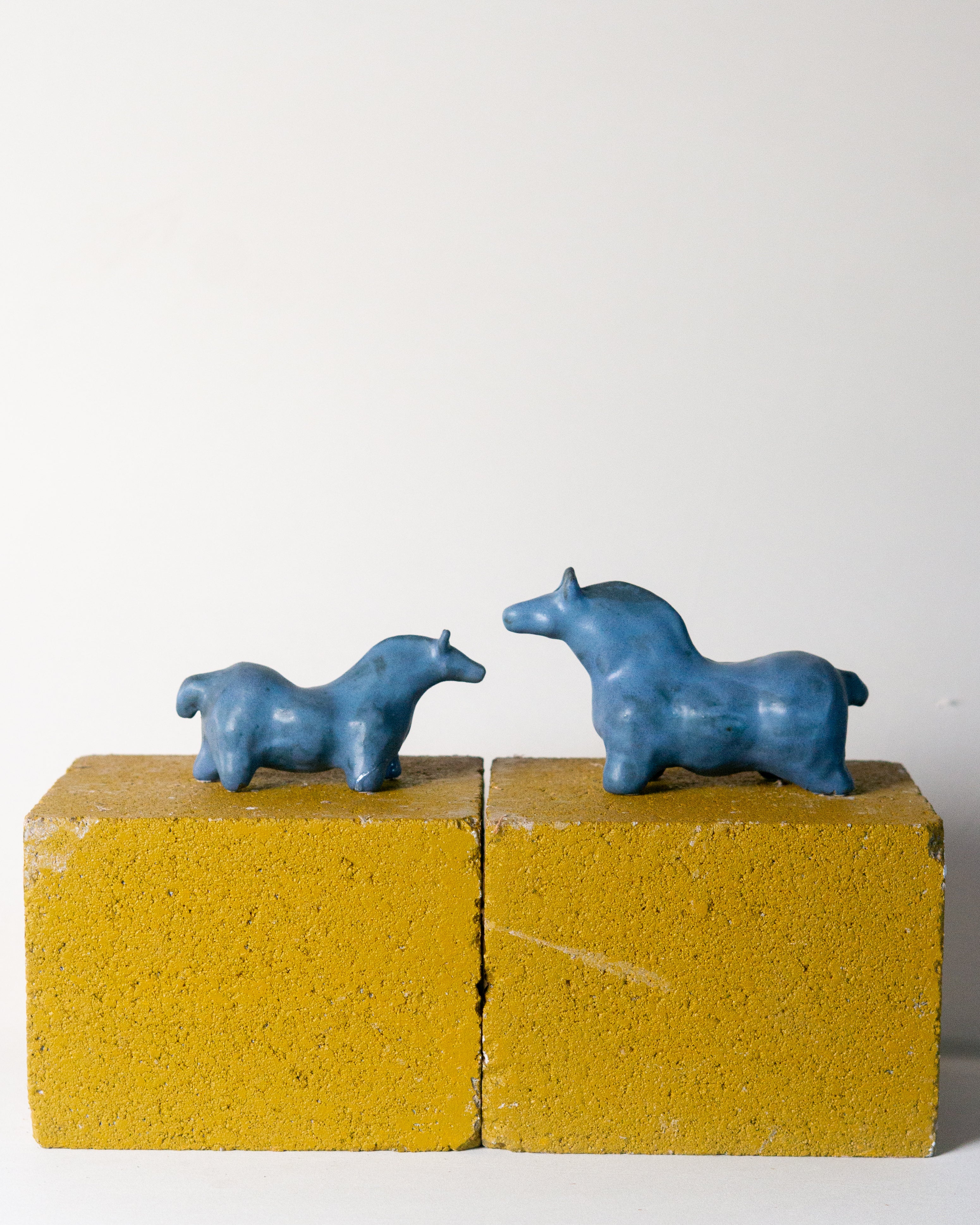Medium Handbuilt Ceramic Horse Sculpture in Azure Glaze